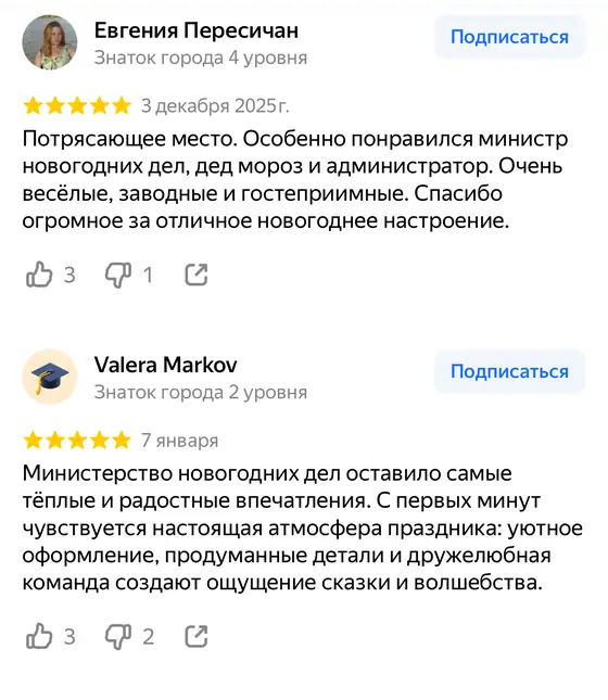 Отзыв о Министерстве новогодних дел на Яндекс Картах, оценка 5 из 5 (скриншот 1)